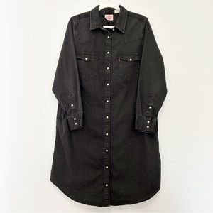 Levi’s Black Denim Iconic Western Long-Sleeve Dress with Pearl Snap Closures